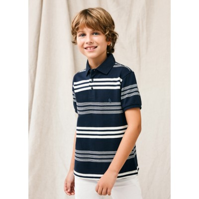 Short Sleeve Striped Polo - NAVY BLUE 10Y