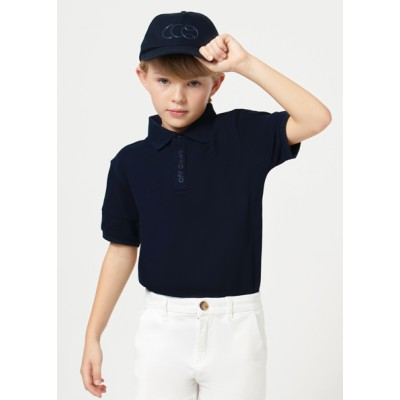 Short Sleeve Contrast Pique Polo - NAVY BLUE 8Y