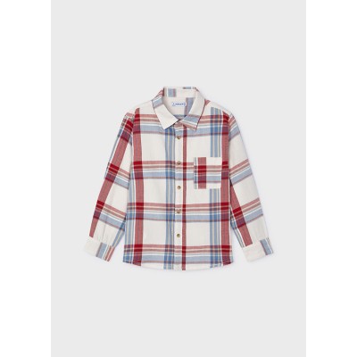 Long Sleeve Plaid Shirt - RED 8Y