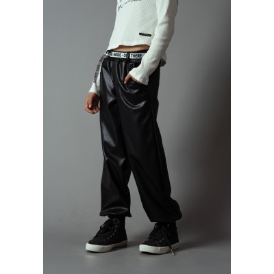 Leather pants with elastic - BLACK 16Y