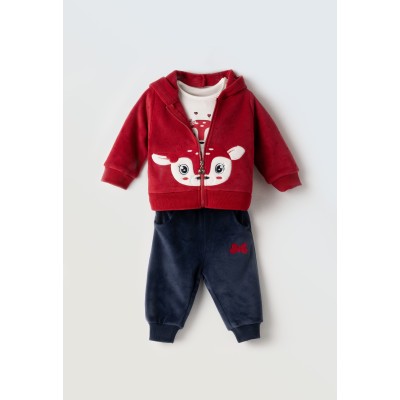 Set of velvet 3pcs. with jacket - RED 6M