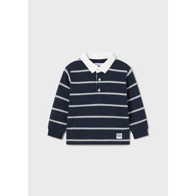 Long Sleeve Striped Polo - NAVY BLUE 6M