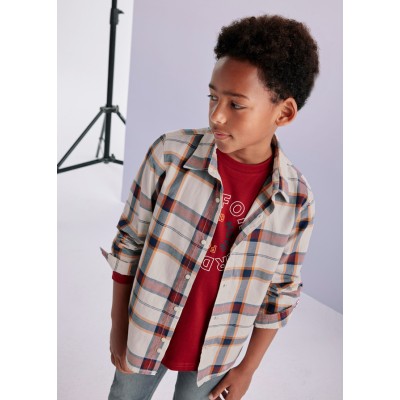 Long Sleeve Plaid Shirt - RED 12Y