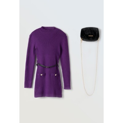 Knitted dress with bag - PURPLE 10Y