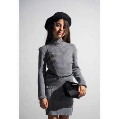 Knitted dress with bag - GRAY 6Y