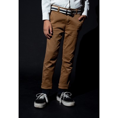 Elastic pants with belt - CAMEL 16Y