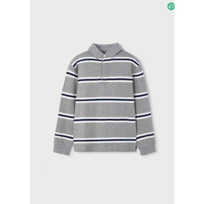 Striped long sleeve polo shirt - GREY 10Y