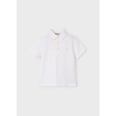 Short-sleeved printed polo shirt - DARK BEIGE 10Y