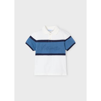 Short sleeve color block polo shirt - BEIGE BLUE 10Y