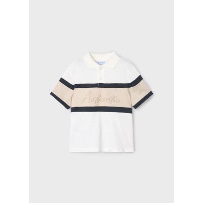 Short sleeve color block polo shirt - QUARTZ BEIGE 8Y