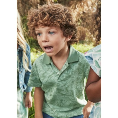 Short-sleeved printed polo shirt - GREEN 10Y