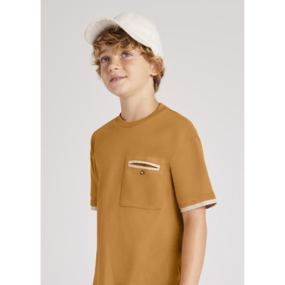 Contrast short-sleeved blouse - MUSTARD 10Y