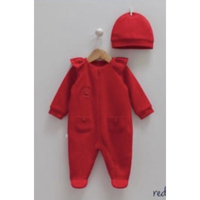 Full body jumpsuit with cap - RED 3/6M